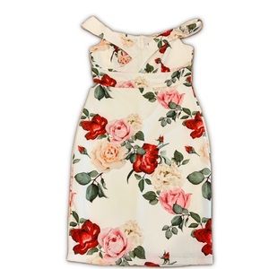 Premier Amour off the shoulder bodycon sheath dress in white with floral print